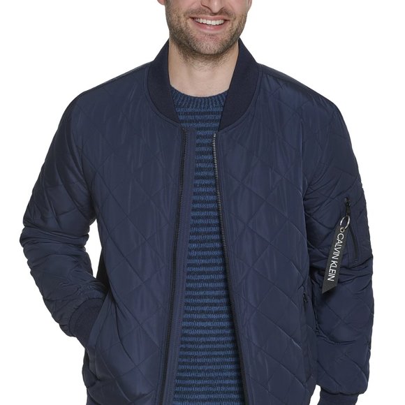 Men's Quilted Baseball Jacket NAVY - Picture 7 of 7